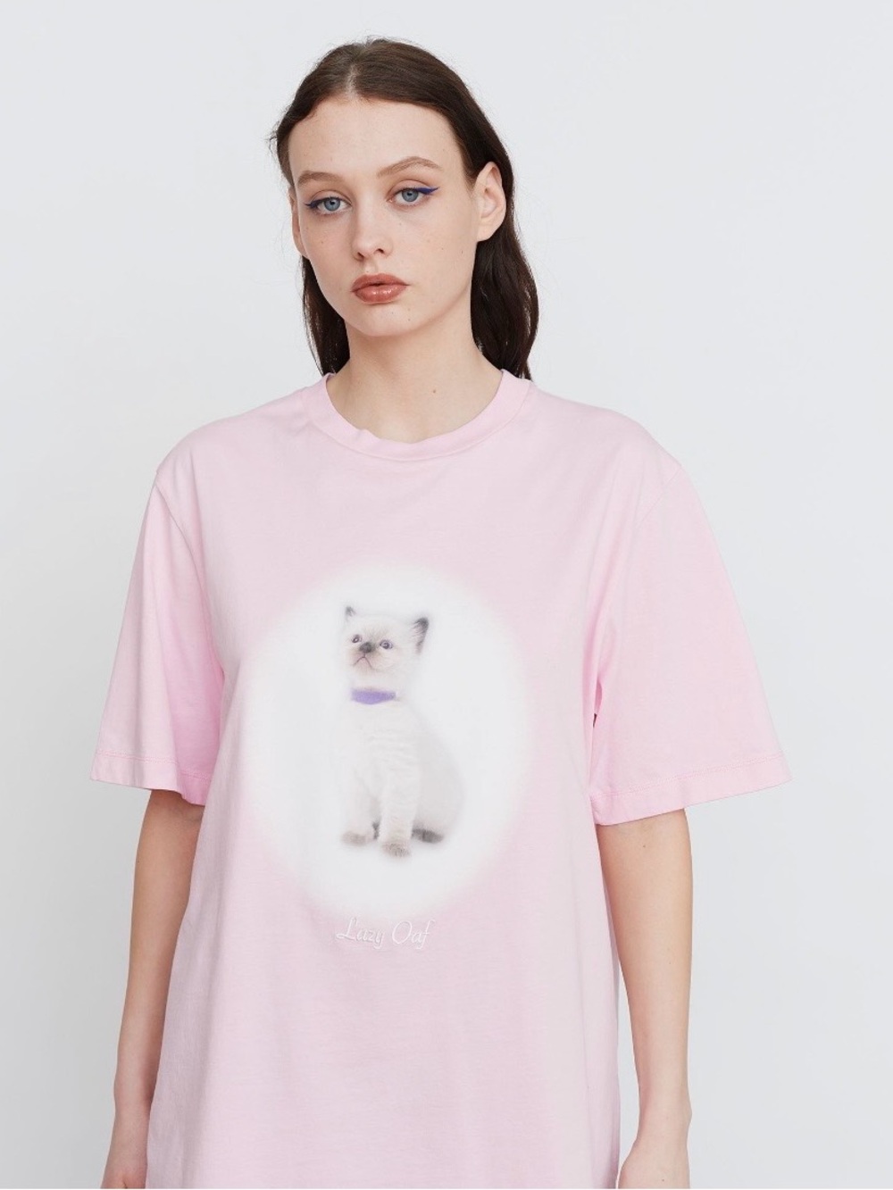 Lazy Oaf Scaredy Cat Oversized Graphic Tee with Kitten Print